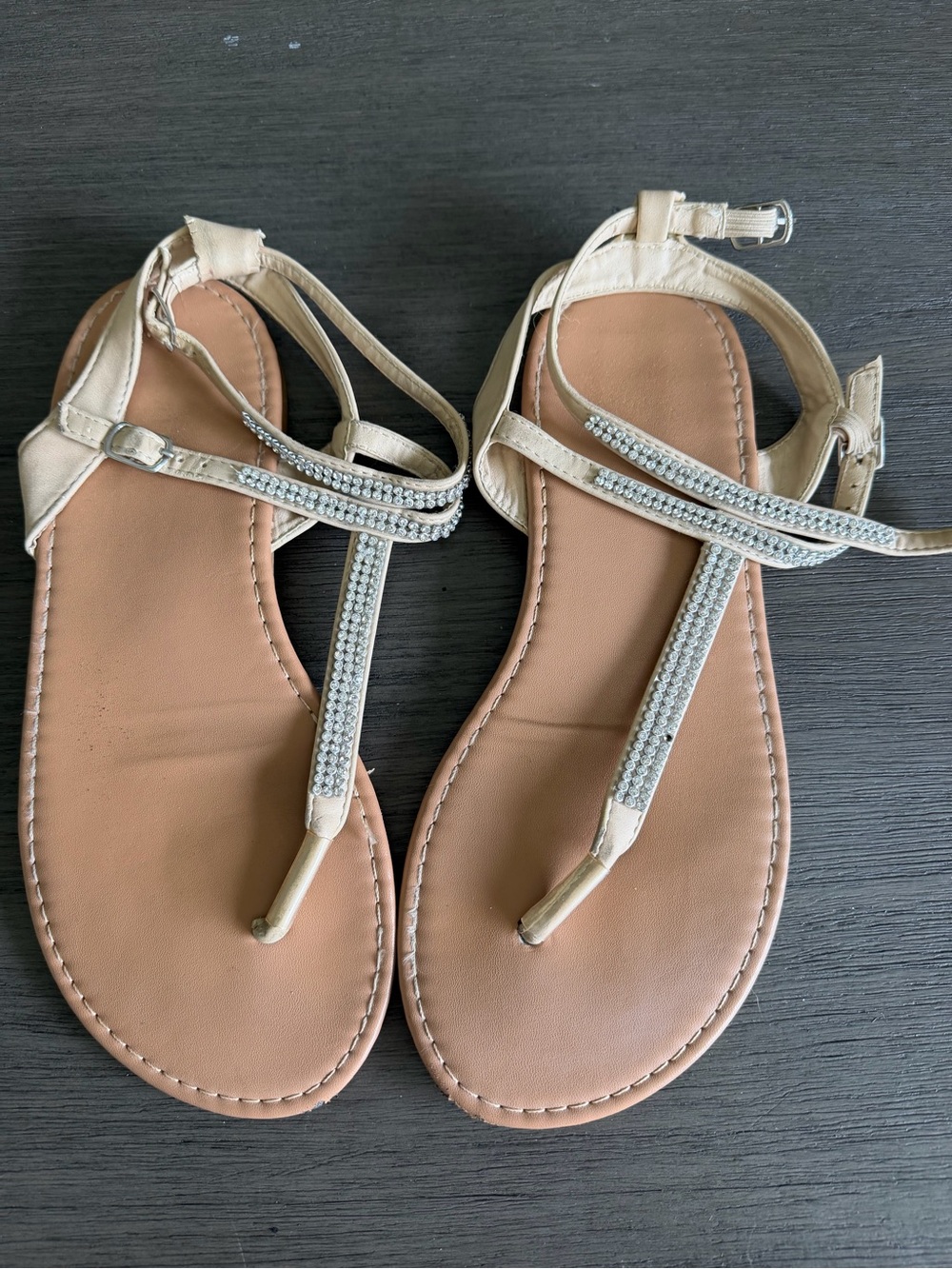 torrid Cream Rhinestone T-Strap Flat Sandals